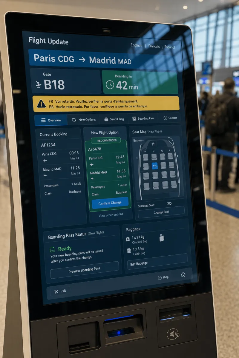 空港のフライト情報キオスク UI