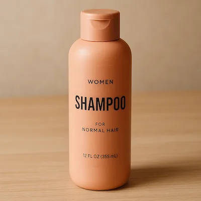 Image originale d’un flacon de shampoing sur fond uni