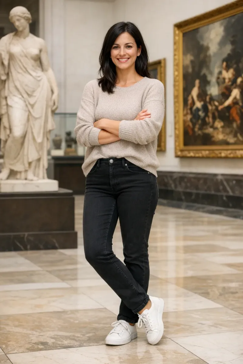 Original reference photo of a woman standing in a museum