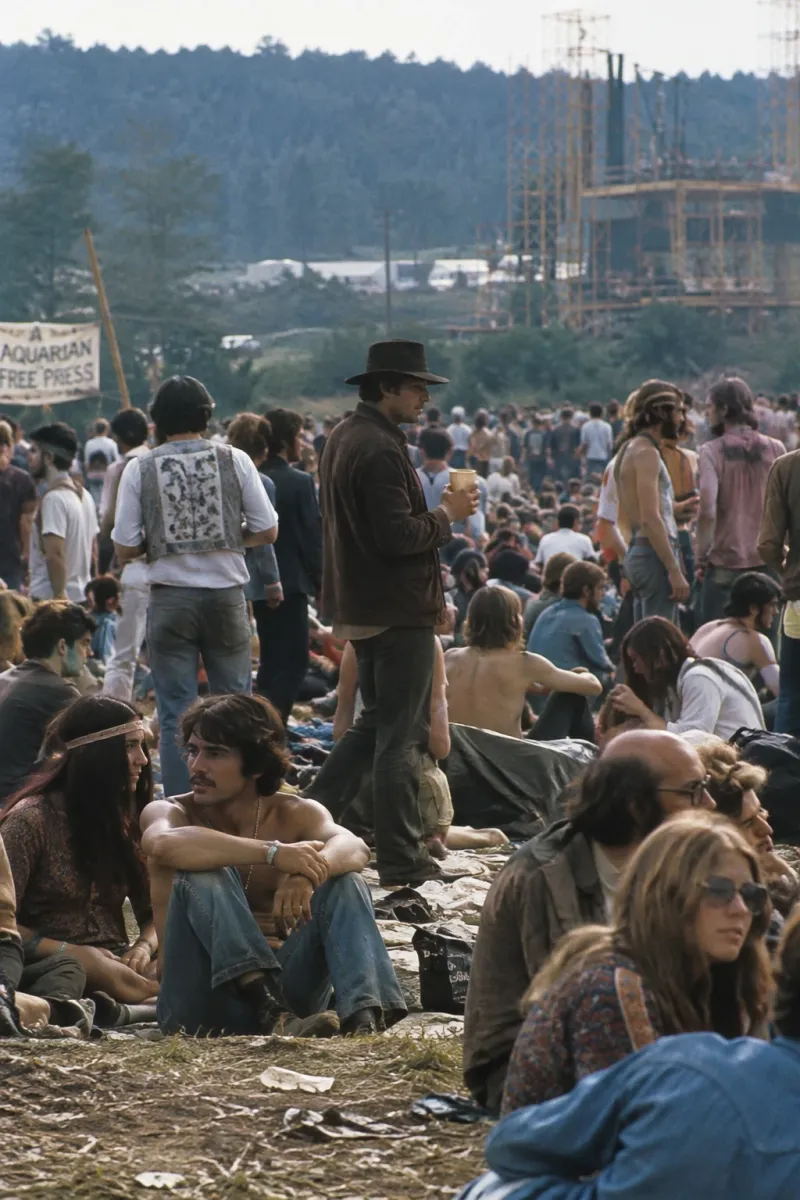 Sunburst period crowd scene set in Bethel in 1969