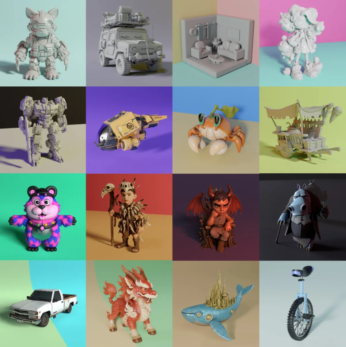 Hunyuan3D 2.5 によって生成されたテクスチャ付き 3D モデルのコレクション