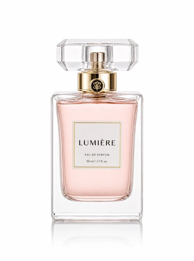 Perfume en fondo blanco de estudio