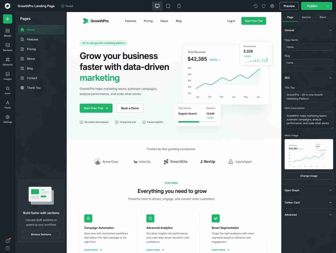 Landing page from copy