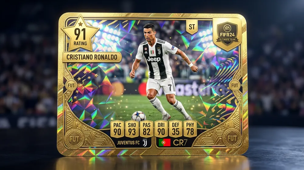 AI generated FIFA trading card gold foil football player