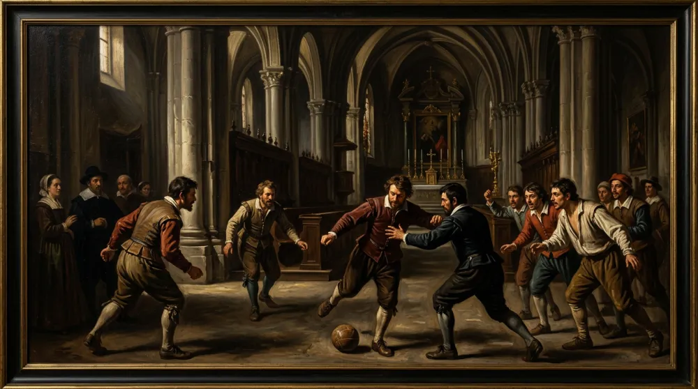 AI generated Caravaggio oil painting football match Renaissance