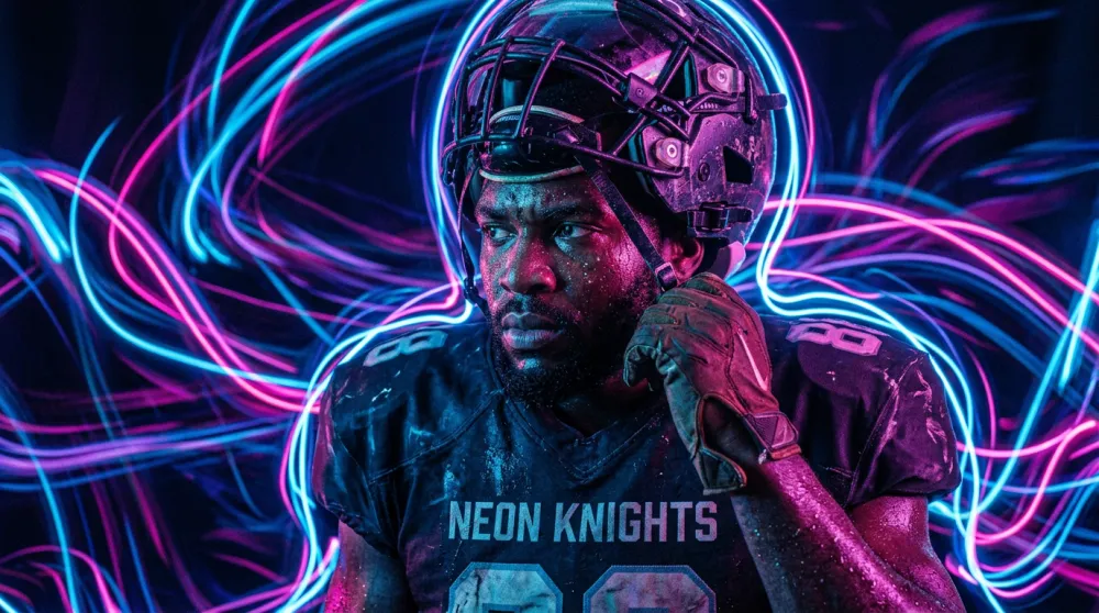 AI generated neon portrait football player synthwave