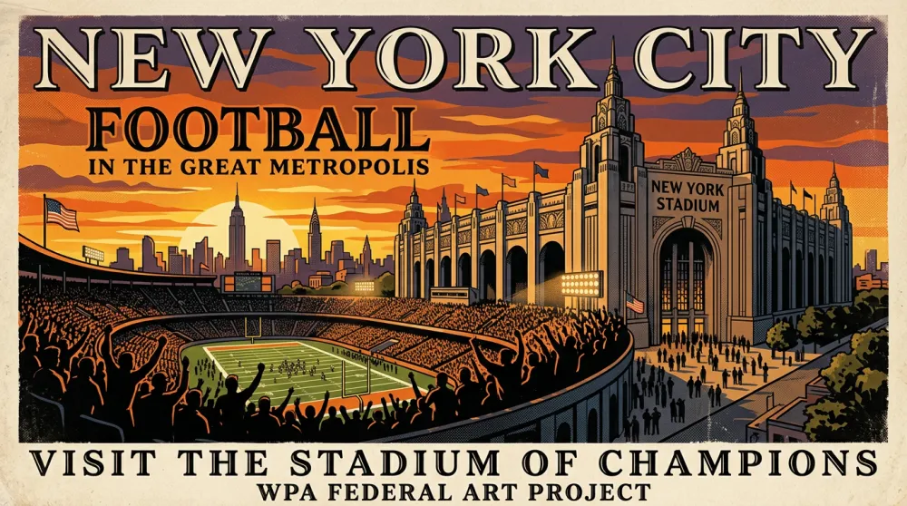 AI generated WPA travel poster football stadium New York