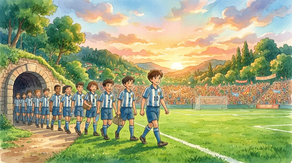 AI generated Studio Ghibli football team at sunset