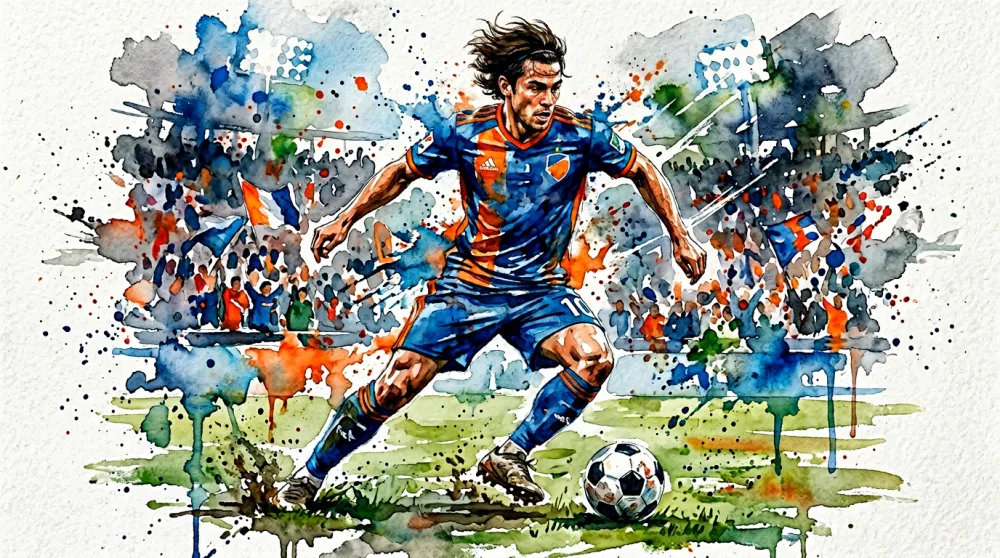 AI generated watercolor portrait football player dribbling