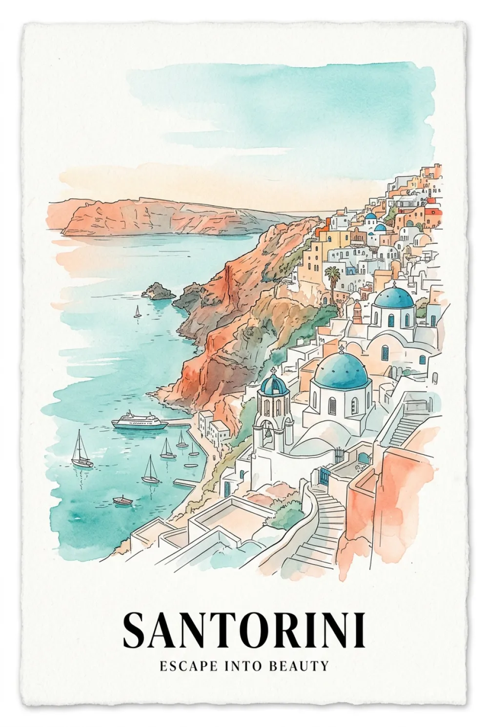 Codex AI generated minimalist watercolor travel destination poster with coastal Mediterranean landscape