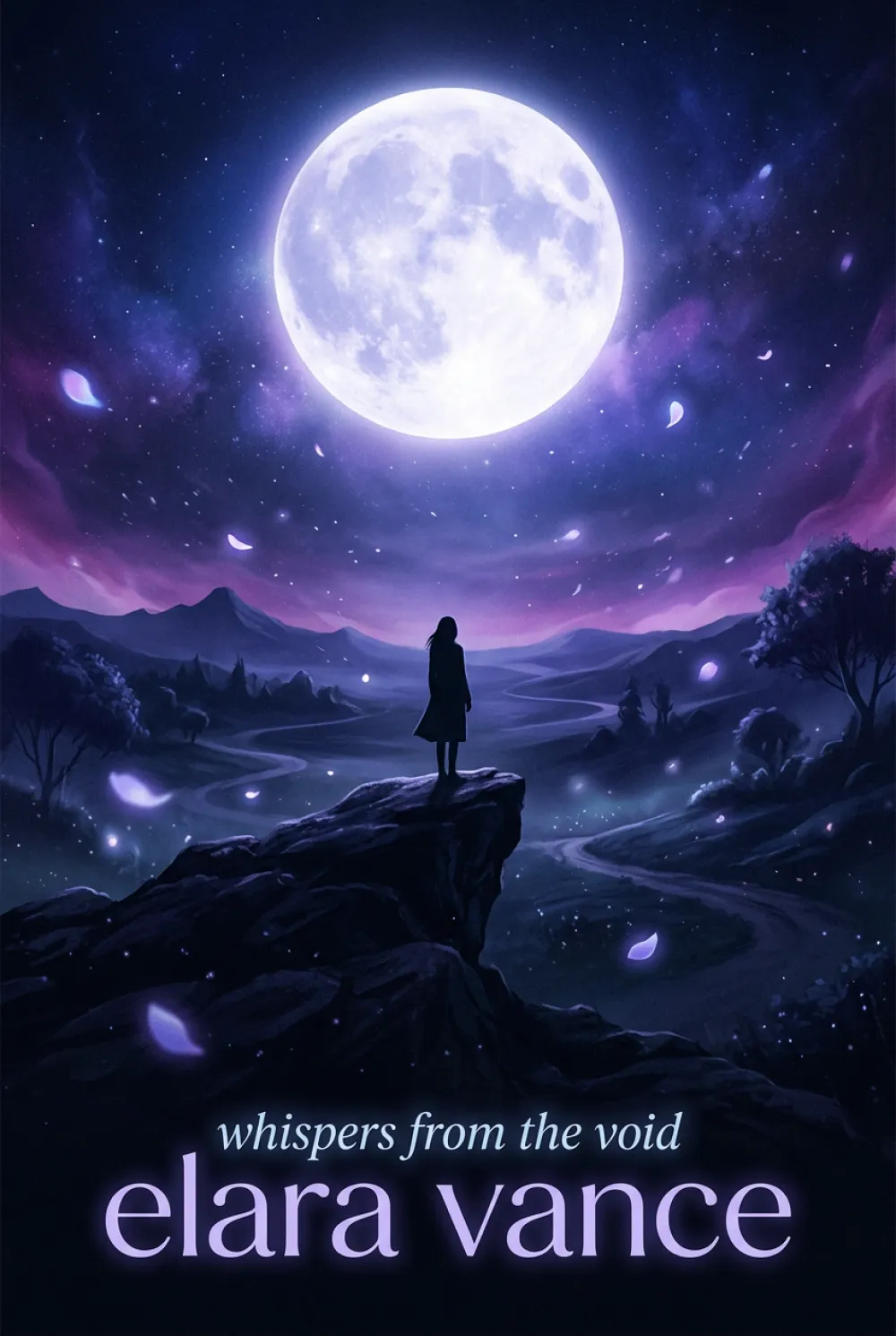 Codex AI generated music album cover poster with lone figure, oversized moon and indigo violet atmosphere