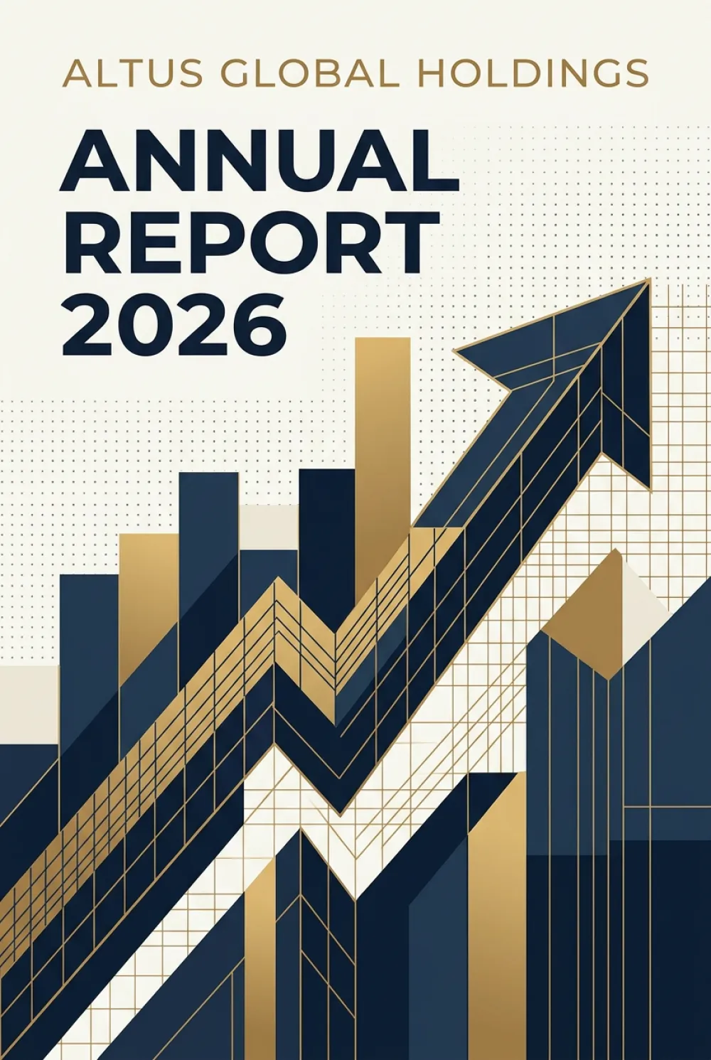 Codex AI generated corporate annual report cover with geometric data visualization in navy blue and gold