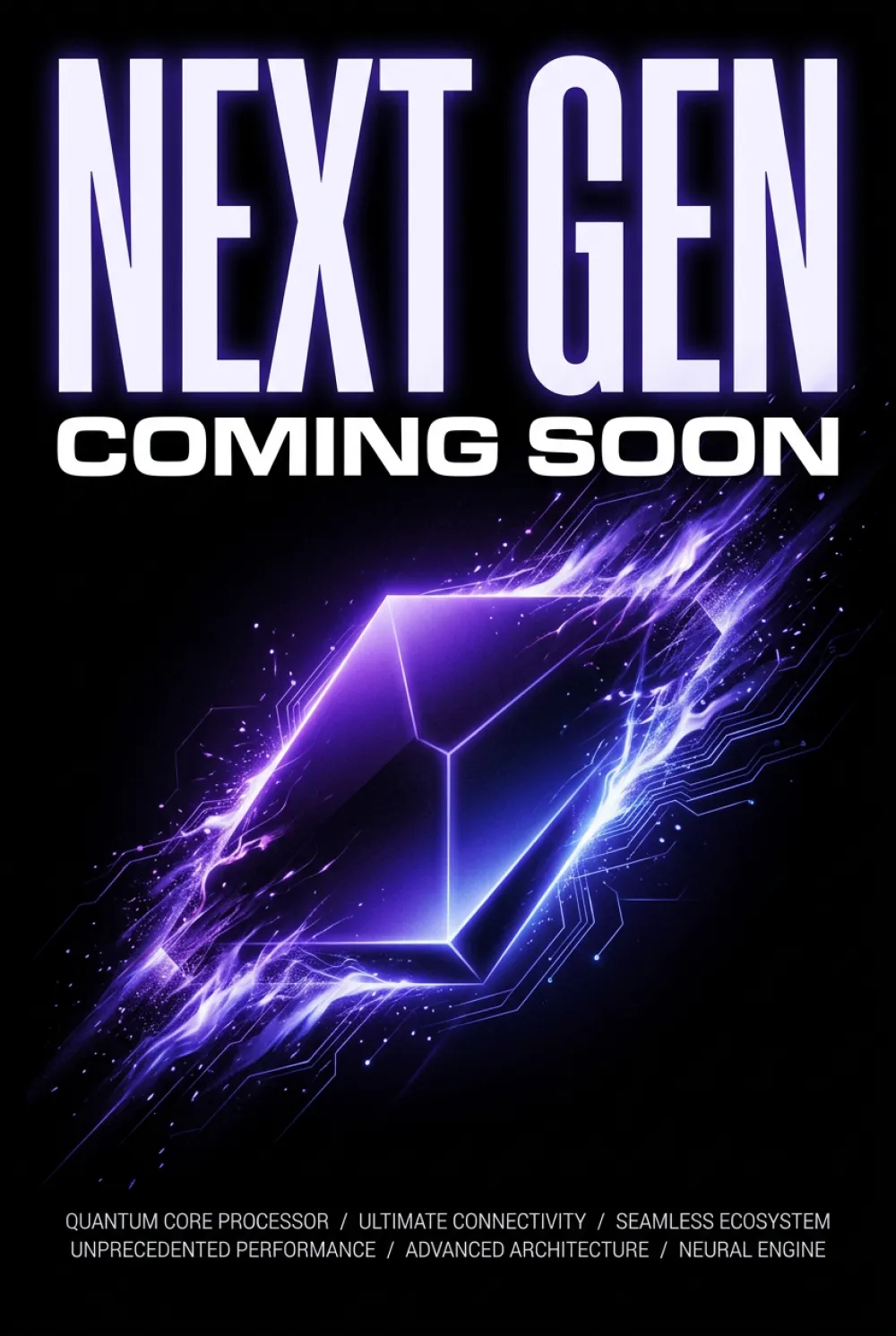Codex AI generated tech product launch poster with floating device on dark background and purple glow