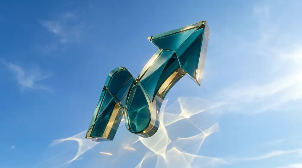 Abstract fintech brand logo mark generated with Codex AI — teal and gold, 3D crystal sculpture