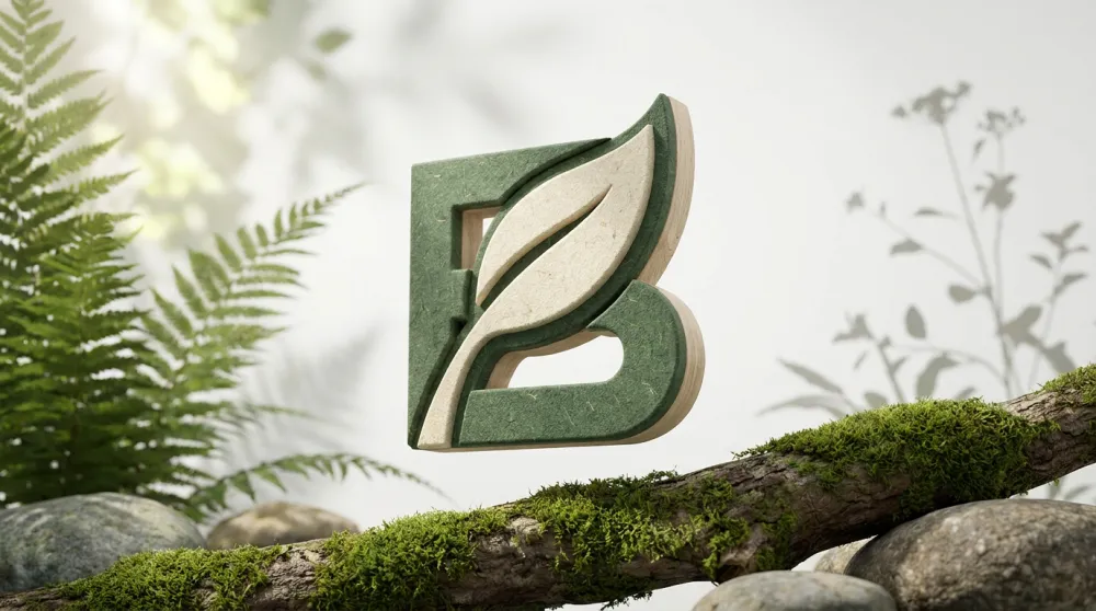 Sustainable eco brand logo with Codex AI — organic leaf form in forest green and natural cream