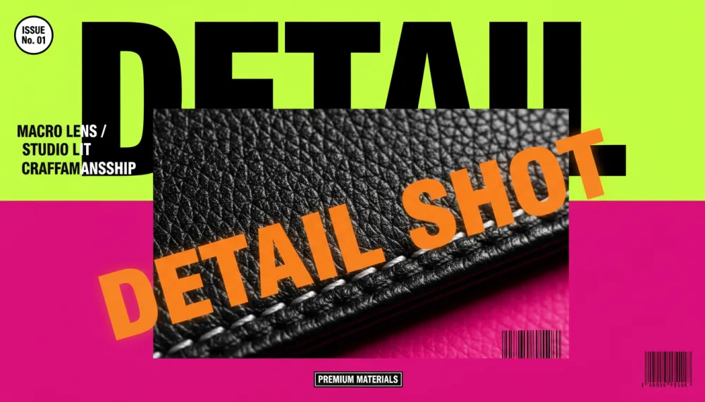 AI-generated macro detail shot: premium leather texture close-up showing material quality