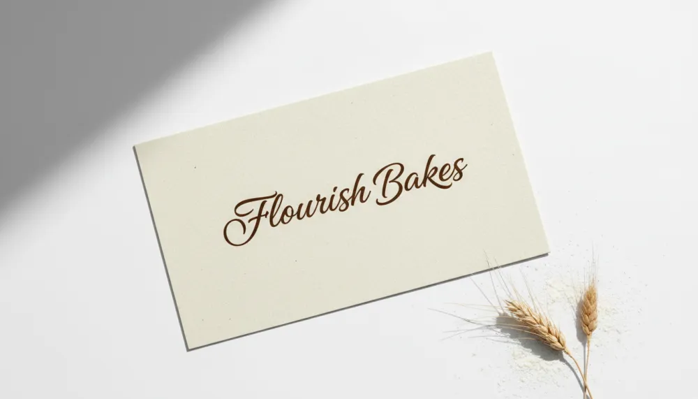 Food brand script wordmark logo — flowing calligraphy in espresso brown on cream card