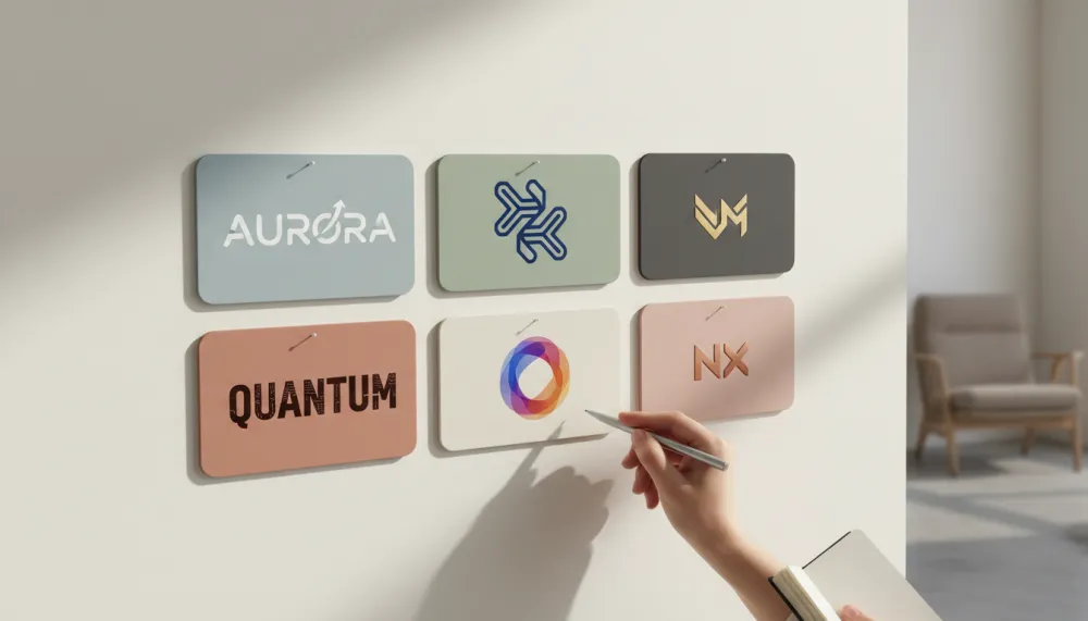 Logo concept directions comparison with Codex AI — 6 different logo styles displayed side by side for brand strategy selection