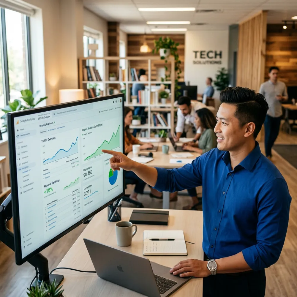 Creator analyzing SEO metrics dashboard