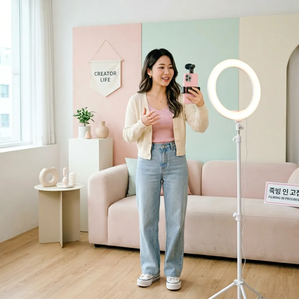 Content creator filming social media video