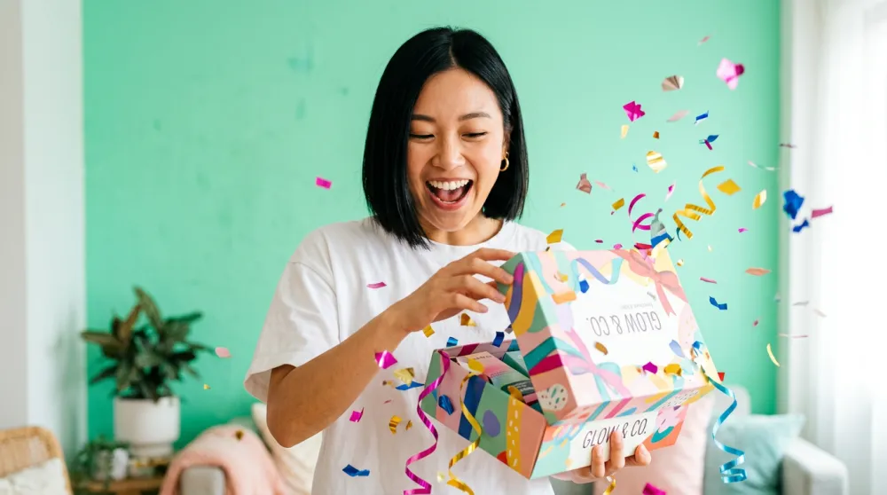 Unboxing delight shot AI image prompt example