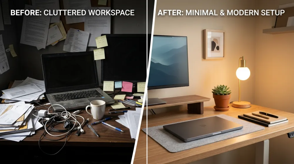 Before and after split panel AI image prompt example