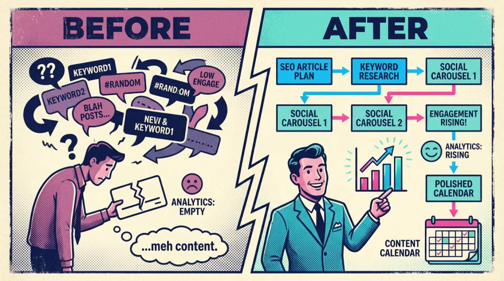 Before and after social and SEO content transformed by multiple AI models