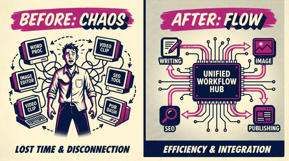 Before and after multi-model workflow for AI content creation