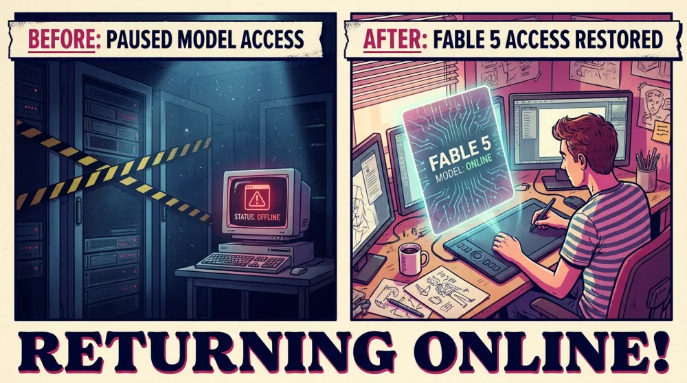 Before and after illustration of Fable 5 access being restored