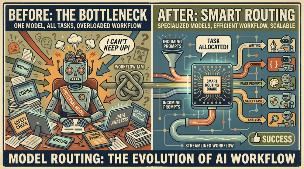 Before and after smart model routing for AI content creation