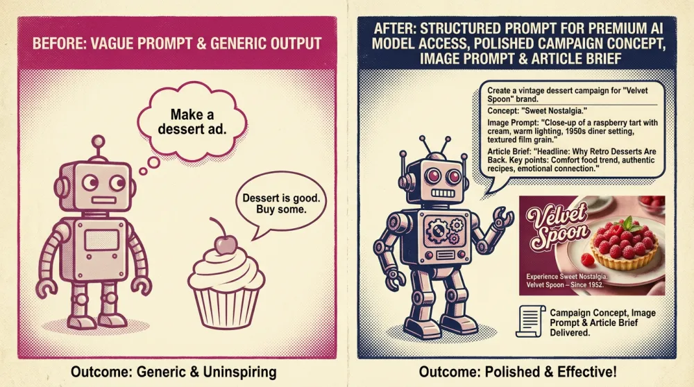 Before and after structured prompt for premium AI model access