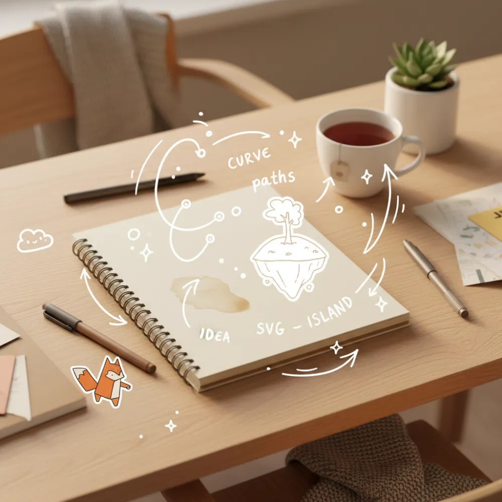 SVG and Three.js visual code as cozy doodle notebook