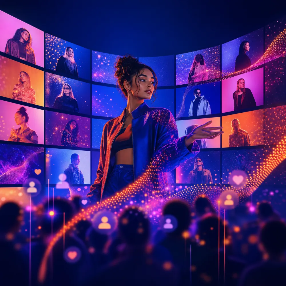 A seasonal campaign scene with creator tools and subtle festive details.