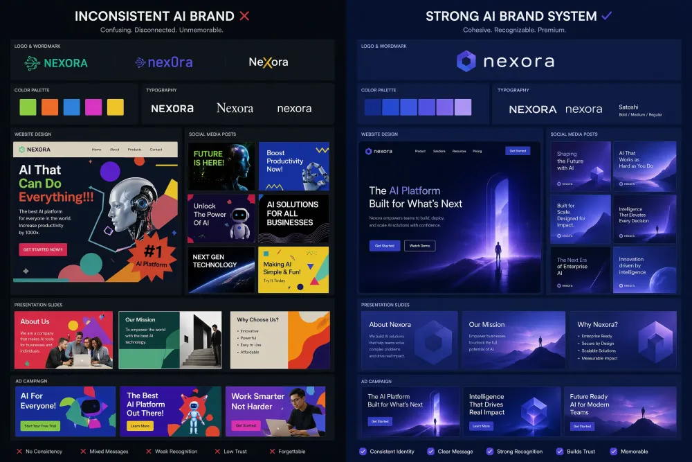 Consistent brand style parameters applied uniformly across multiple marketing asset formats