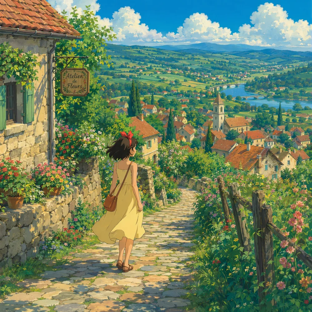 Lush countryside village in Studio Ghibli animation style generated by Nano Banana 2 Pro