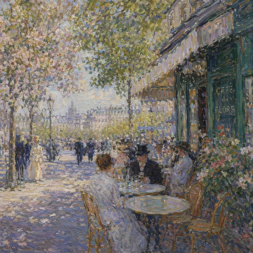 Monet-style impressionist oil painting of a Parisian café terrace in spring generated by Nano Banana 2 Pro