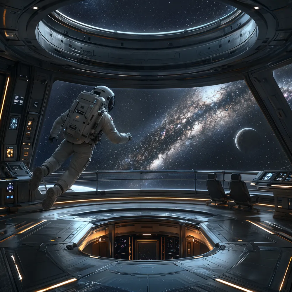 Futuristic space station observation deck with Milky Way panorama generated by Nano Banana 2 Pro