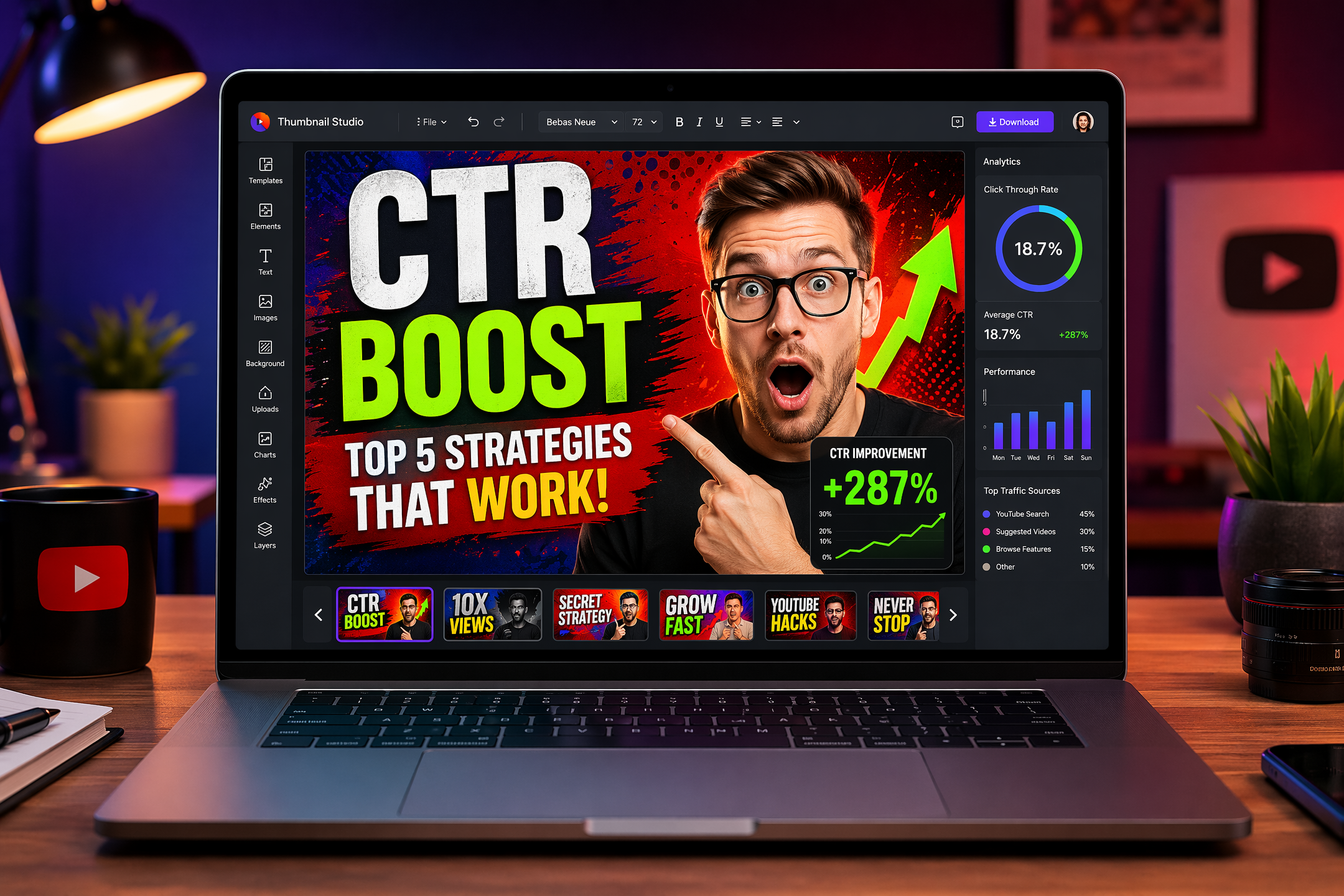 CTR-optimized YouTube thumbnail layout