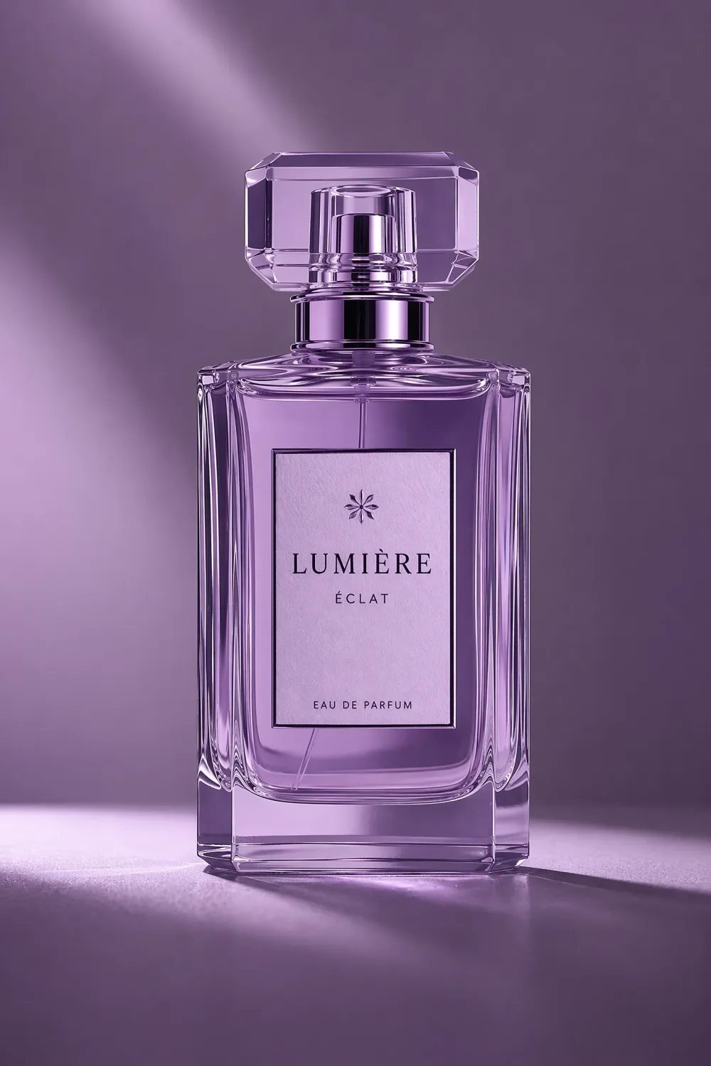 AI perfume bottle product shot with monochromatic purple palette