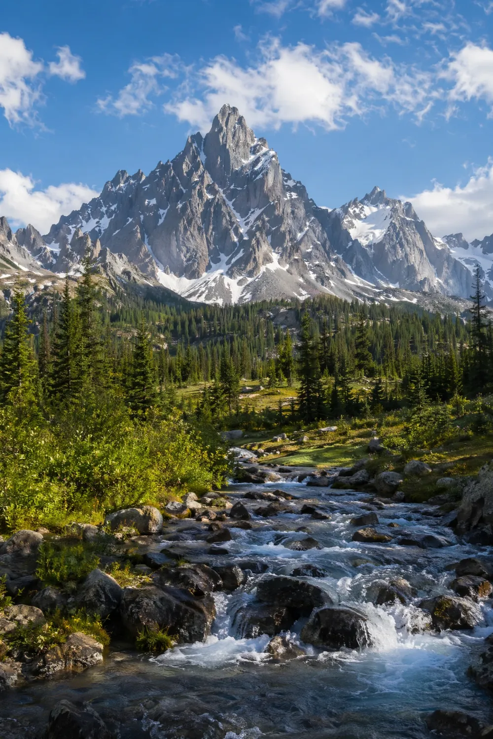 AI image of a mountain landscape in default daytime lighting