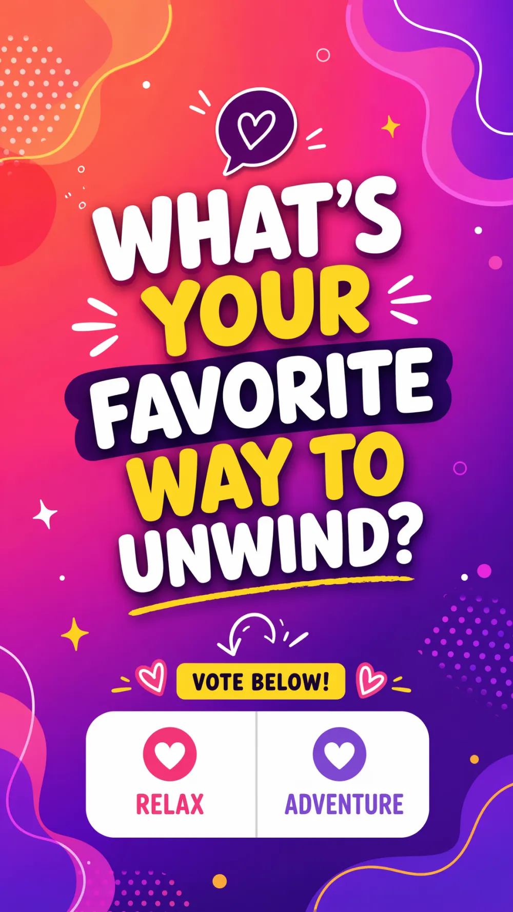 Instagram Story — coral to purple gradient with bold question text and poll space