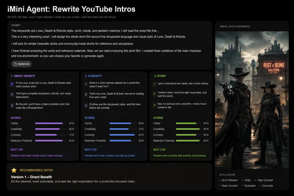 Retention rewrite workspace for improving YouTube opening lines