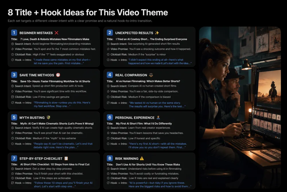 YouTube title and hook strategy board for matching search intent with retention