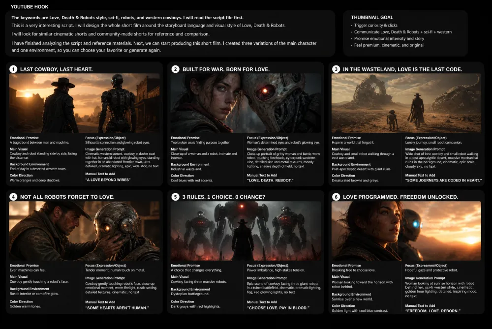iMini thumbnail concept prompt cards generated from one YouTube hook