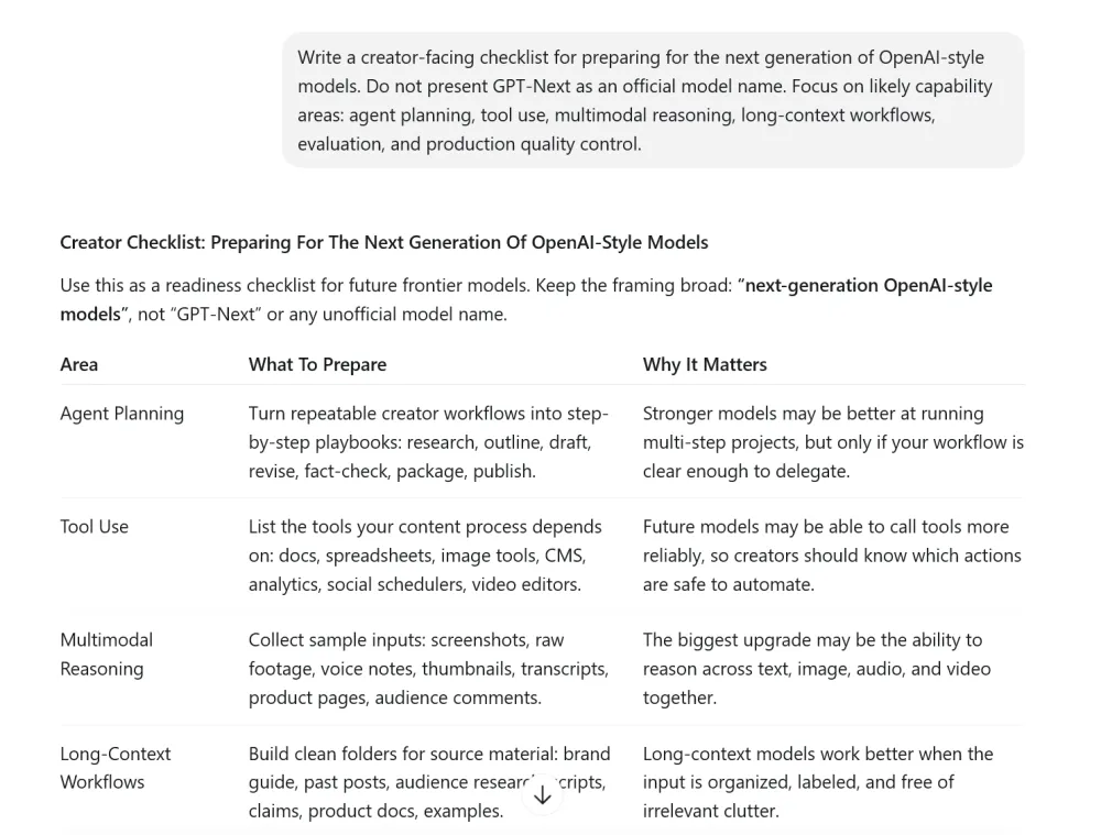 A next-generation AI capability checklist for agent planning, tool use, multimodal reasoning, long context, and quality control.